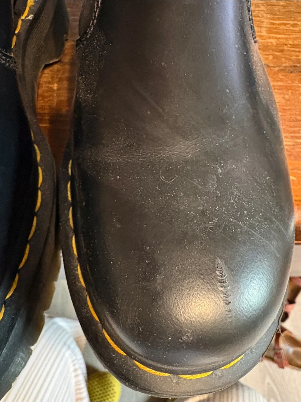 Dr. Martens Black Chelsea Platform Boots with Yellow Stitching